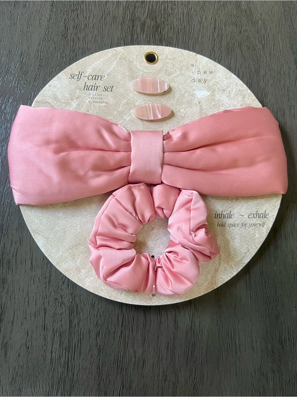 Pink Satin Bow Scrunchie & Hair Clips Self-Care Set